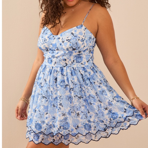 NEW Arula White and Blue Floral Mini Dress Plus Size 0X, 1X and 3X Available NWT - Picture 3 of 10
